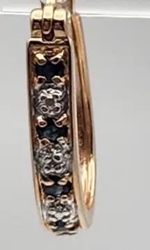 Ross-Simons Gold Plated Sterling Silver Sapphire & Diamond Hoop Earrings