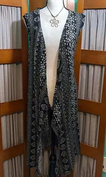 Cato Black and White Patterned Long Cardigan