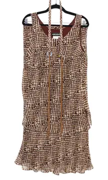 100% Silk Donna Morgan Skirt Set Size 14 Brown Vintage