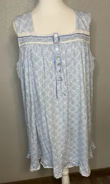 Eileen West Nightgown Blue Ballet Sleeveless Babydoll Lace Trim Cotton Size XL