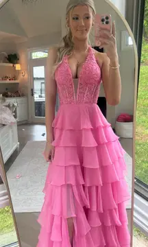 Sherri Hill Prom Dress Pink Blush Floral Halter 