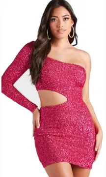 One Shoulder Sequin Mini Dress