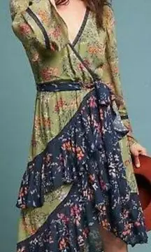 LOVE SAM Williston Wrap Green, Blue / Floral Printed Dress