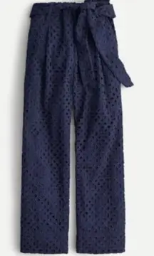 J.Crew navy eyelet wide leg tie waist pant size 8
