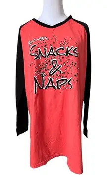 Buc-ees Snack & Nap Orange Black Baseball‎ Sleep Shirt Sleepwear Nightgown L/XL