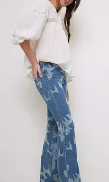 Free People we the free penny pull on mide rise flare jeans boho floral NEW 26