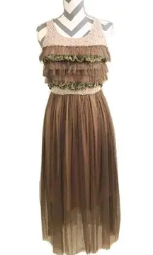 Anthropologie A’reve Ruffled Tulle & Crochet Dress - Size S