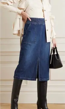 FRAME Trapunto Top Stitched Denim A Line Midi Skirt Pockets Size 27