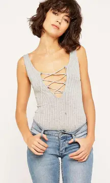 Urban Outfitters Project Social T Lace-Up Ribbed Grey Tank Top