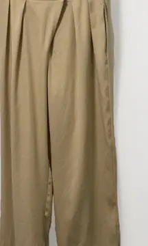 Wide Leg‎ Tan Khaki Trousers Hook & Loop Closure Size Large Pockets Relaxed Fit
