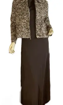 POSITIVE ATTITUDE BROWN KNIT DRESS & COORDINATING TWEED BLAZER SET (M)