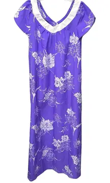 Vintage Hilo Hattie Sz‎ Medium Purple Floral Hawaiian Long Maxi Dress Hawaii