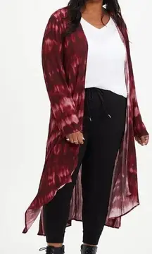Torrid Wine Tie Dye Gauze‎ Long Kimono Plus Size 1X