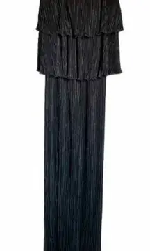 Pleated Tiered Strapless Maxi Dress, Black, Size XS