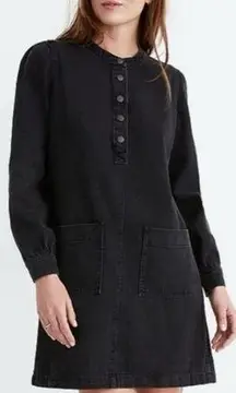 MADEWELL Denim long sleeve mini dress Patch Pocket Popover Shirt charcoal dark