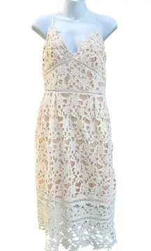 White Embroidered Lace Hollow Out Nude Illusion Aline Midi