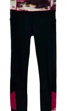 Lululemon Pace‎ Rival Crop Leggings Black Pigment Wind Berry Rumble Size 2