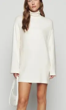Reformation Aspen Knit Long Sleeve Turtleneck Sweater Dress Cream