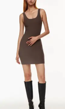 Aritzia Babaton Sculpt Knit Squareneck Mini Dress Mocha Brown