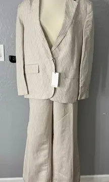 MNG Selection Linen Mix Stripe Co-ord Blazer and Striped Straight Leg Pants Set