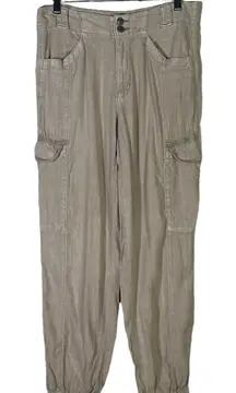 American Eagle Cargo Pants Womens 6 Tan Linen High Rise Utility Coastal Boho