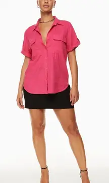 Aritzia Babaton Utility Linen Button Down Shirt in Bright Pink Size Small