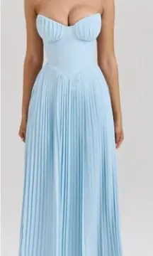 House of CB ‘Marcella’ Ocean Blue Pleated Maxi Dress NWOT size M A-C