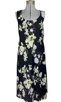 Studio I Dark Floral Sleeveless Chiffon Layer Lined Maxi Dress