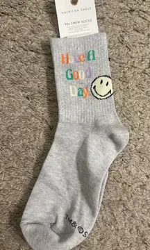 American Eagle Gray AE Have a Good Day Smiley® Colorful ‘90s Crew Socks