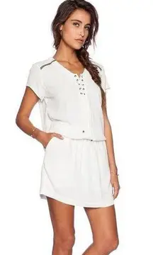 Revolve Ikks Paris Womens Lace Up Tie Dress 6 EU 38 White Viscose Pockets Lined