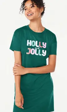 Holly Jolly Christmas green tshirt dress with pockets size small/medium