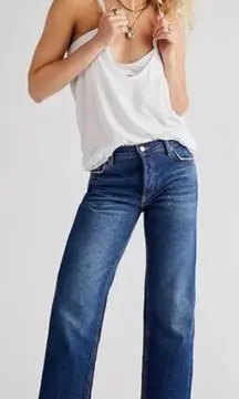 NEW Free‎ People paint splatter raw hem cropped Maggie straight jeans, 31