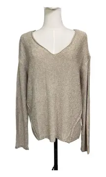RDI Cuban Sand Twist Knit Sweater Women’s Large V Neck Elbow Patch Pullover