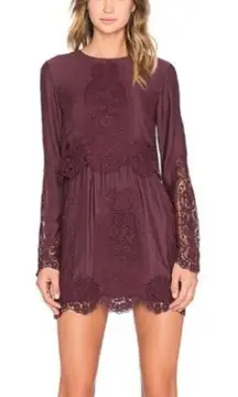 The Jetset Diaries Verona Dress Women Small Plum Mini Lace Long Sleeve Open Back