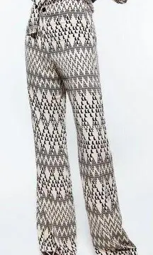 ZARA NWT  XXL Black Cream Printed The Safia High Waisted Satin Trousers #X12-3