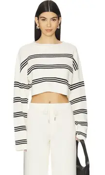 SER.O.YA Black & White Crop Striped Sweater 