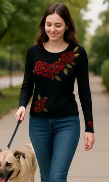 Vintage Nicole Alexander Embroidered Floral V Neck Sweater
