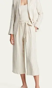 L'agence Striped Culottes Pants with Belt High Waist Wide Leg‎ Beige Size 2