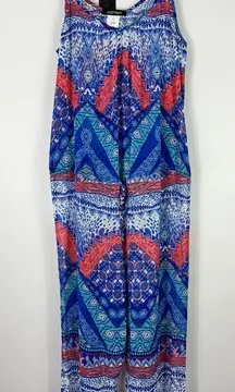 Ellen Tracy Jumpsuit XL‎ Blue Red Boho Tribal Sheer Vacation Resort Festival