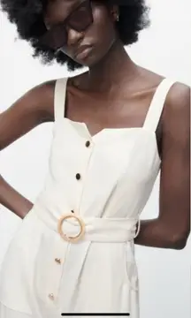 Zara white belted jumpsuit size medium minimalist vacation‎ summer