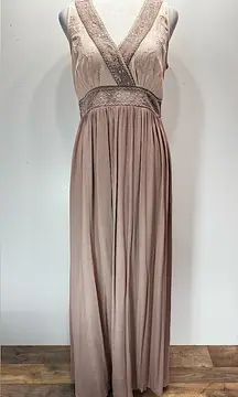 Soiéblu Beige & Taupe Sleeveless Boho Hippie Maxi Dress Embroidered High Waist