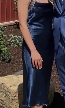 BEBE navy slip satin midi dress 