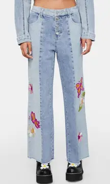 Delia’s By Dolls Kill Wild Canyon Wide Leg Jeans Daisy Foral Size Small