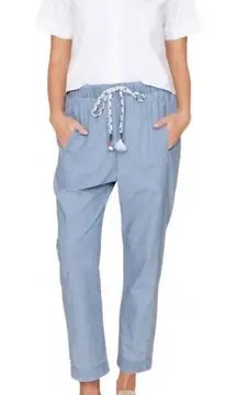 Xirena “Draper” pant in dusty blue chambray 100% cotton lightweight pull on