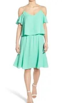 Cooper & Ella Sea Foam Green Cold Shoulder Ruffle Tiered Dress NWT size Small