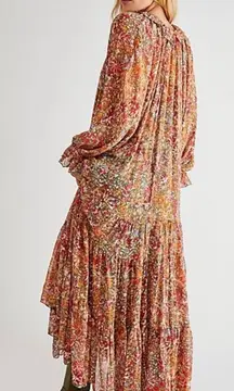 Free People Feeling Groovy Boho Floral Flowy Long Sleeve Maxi Dress in Emerald