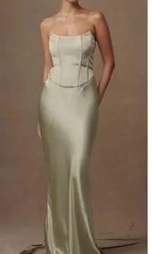 Meshki Dress - Satin Strapless Maxi Dress - Sage