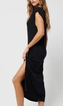 Black Ribbed Midi Dress