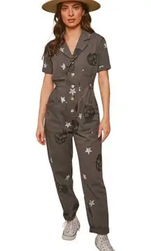 Fantastic Fawn  Skull and Star Short Sleeve Jumpsuit in Dark Green