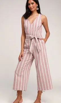 Lulu’s Aemelia Red Multi Striped Sleeveless Culotte Jumpsuit Size Medium NWT